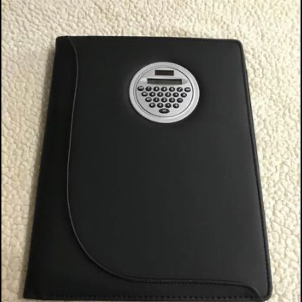 Notepad Holder w/ Calculator & Pen Holder 12”X10” Black multiple inside pockets